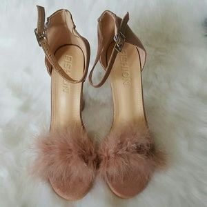 Suede block fur heels.